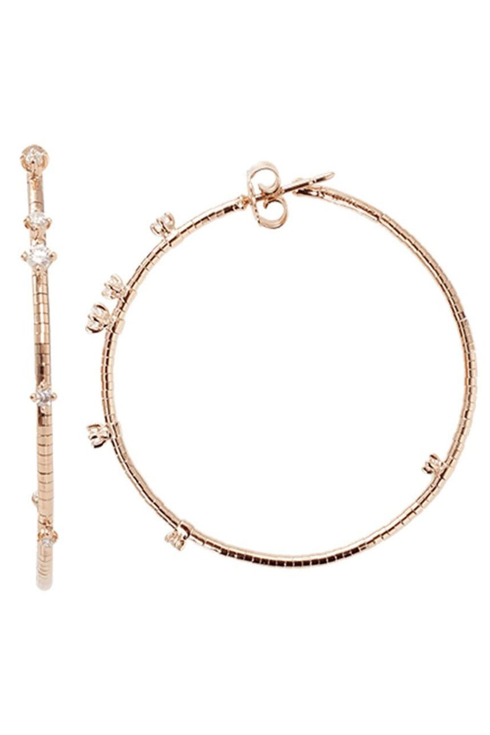 MATTIA CIELO-4cm Rose Gold Rugiada Diamond Hoop Earrings-ROSE GOLD