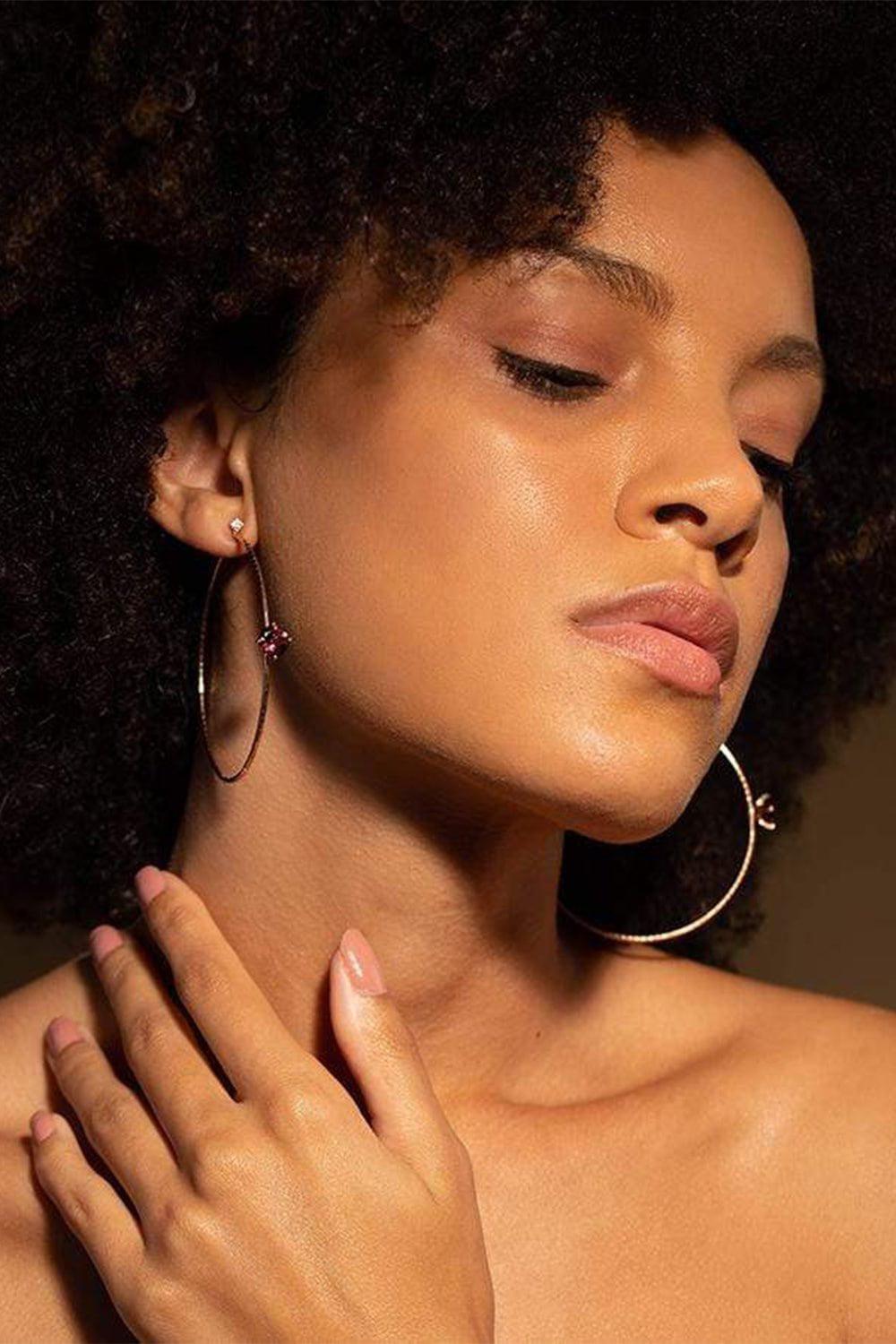 MATTIA CIELO-6cm Pink Tourmaline Hoop Earrings-ROSE GOLD