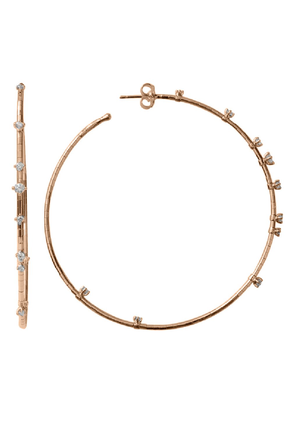 MATTIA CIELO-6cm Rose Gold Rugiada Diamond Hoop Earrings-ROSE GOLD