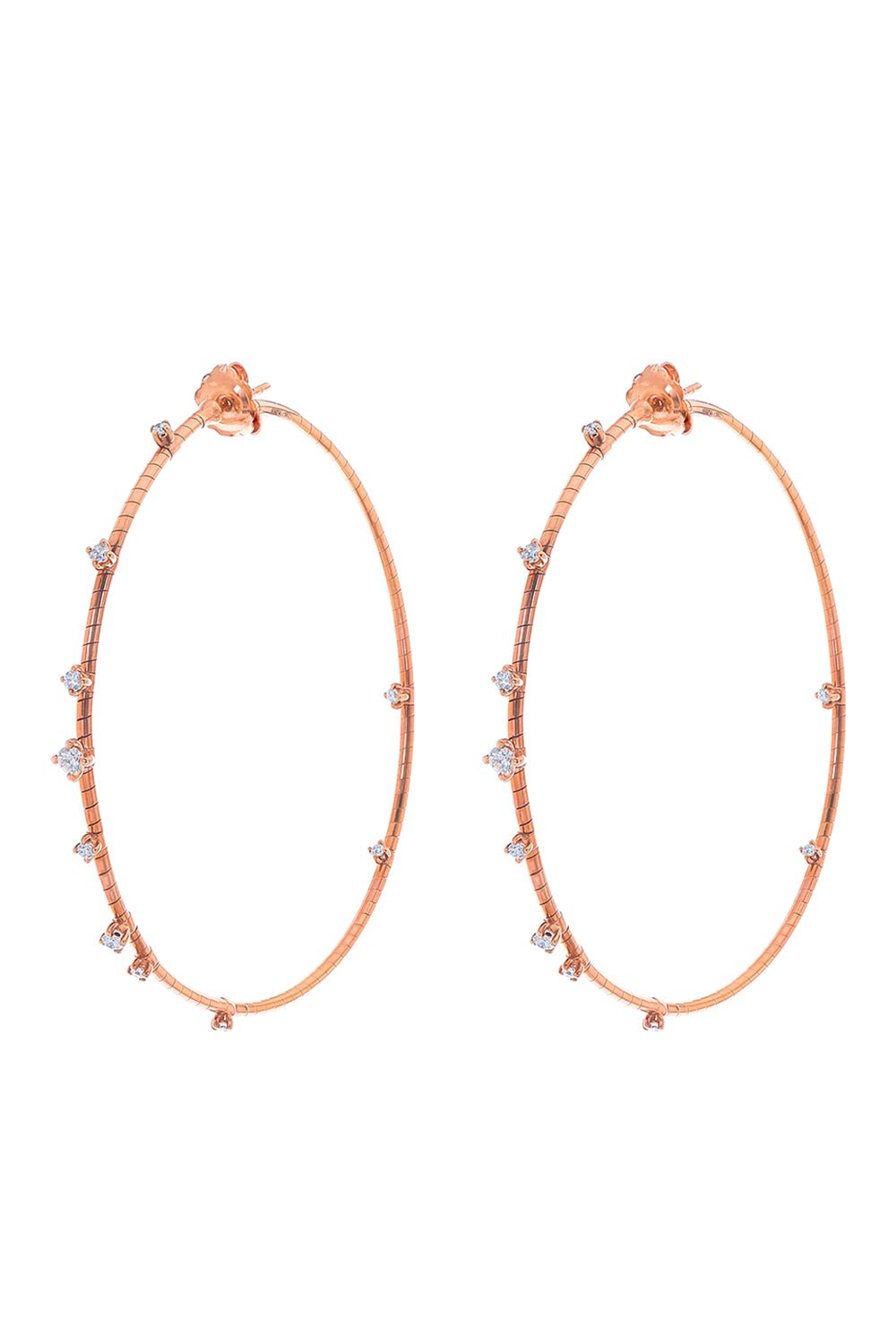 MATTIA CIELO-6cm Rose Gold Rugiada Diamond Hoop Earrings-ROSE GOLD