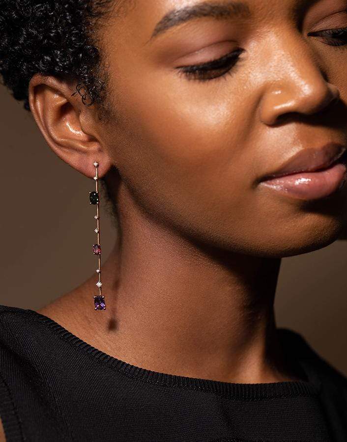 MATTIA CIELO-Rugiada Amethyst Tourmaline and Diamond Earrings-ROSE GOLD