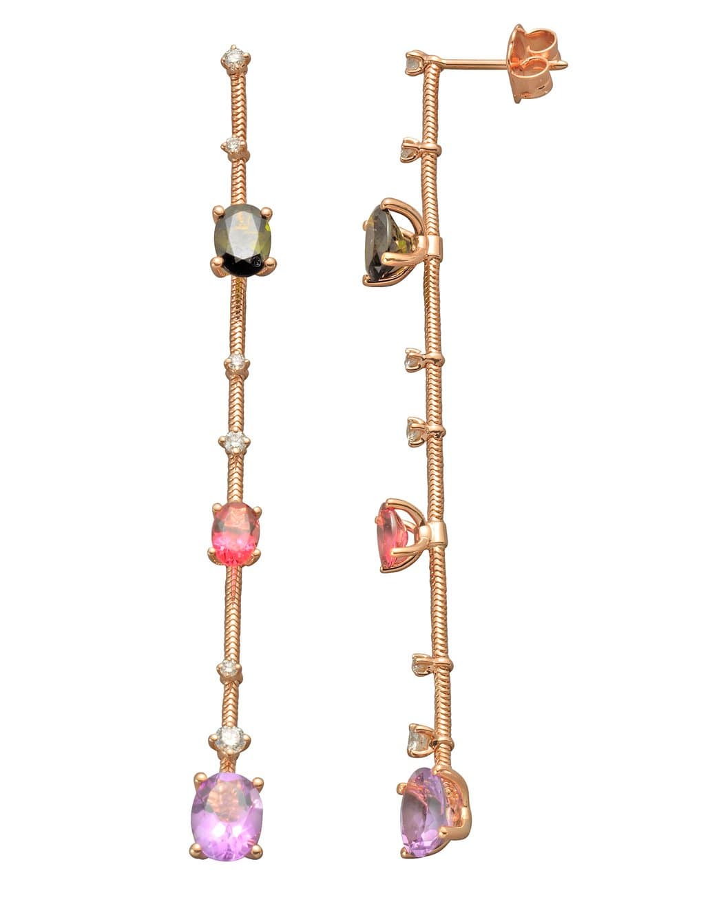 MATTIA CIELO-Rugiada Amethyst Tourmaline and Diamond Earrings-ROSE GOLD