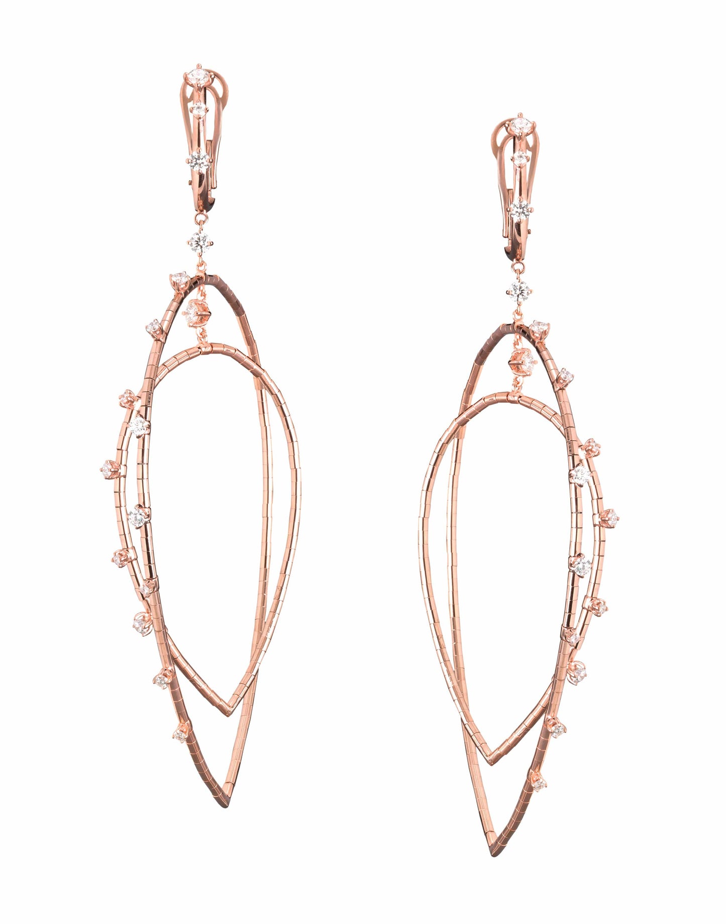 MATTIA CIELO-Rugiada Double Pear Diamond Drop Earrings-ROSE GOLD