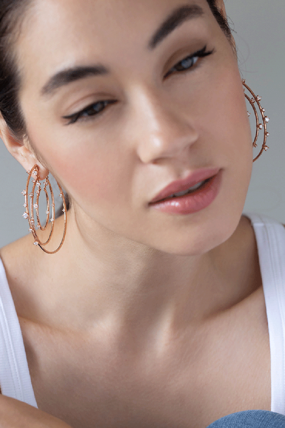 MATTIA CIELO-Rugiada Triple Diamond Echo Hoops-ROSE GOLD