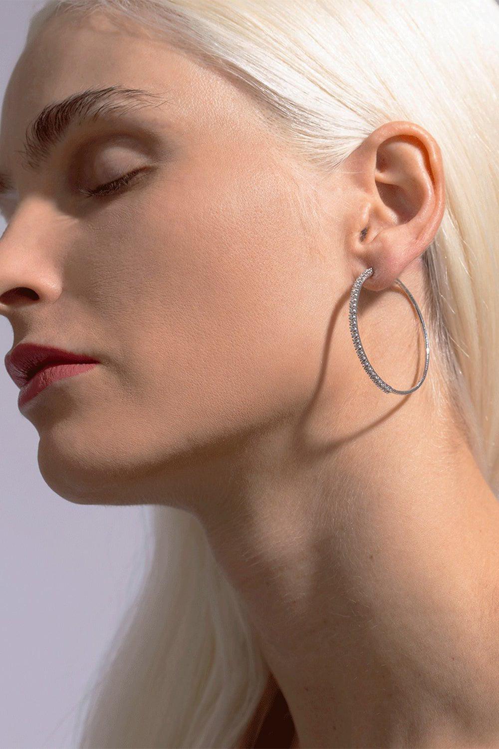 MATTIA CIELO-4cm White Gold Rugiada Diamond Tennis Hoop Earrings-WHITE GOLD