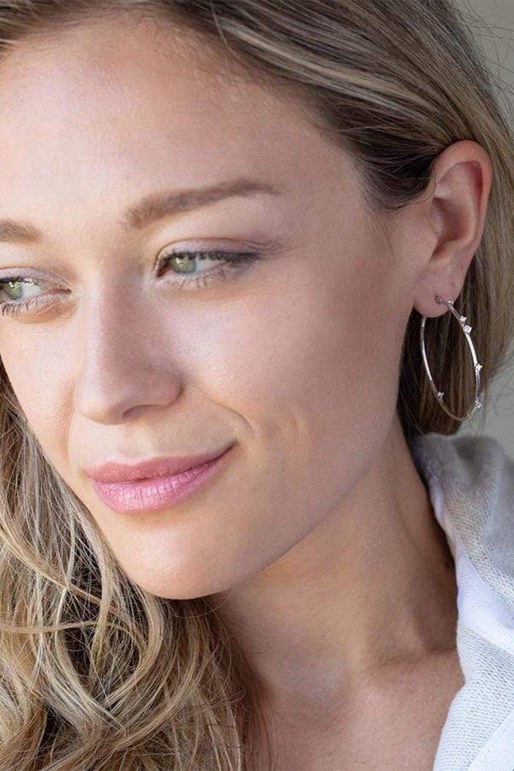 MATTIA CIELO-4cm White Gold Rugiada Hoop Earrings-WHITE GOLD