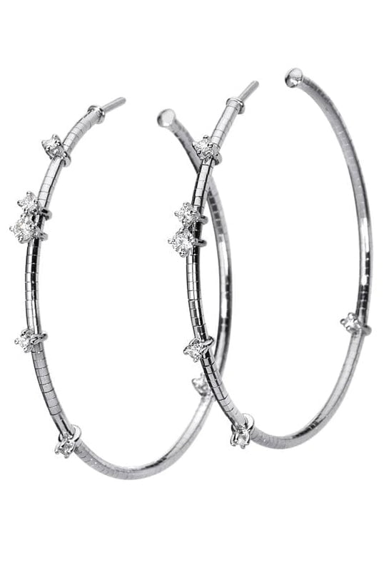 MATTIA CIELO-4cm White Gold Rugiada Hoop Earrings-WHITE GOLD