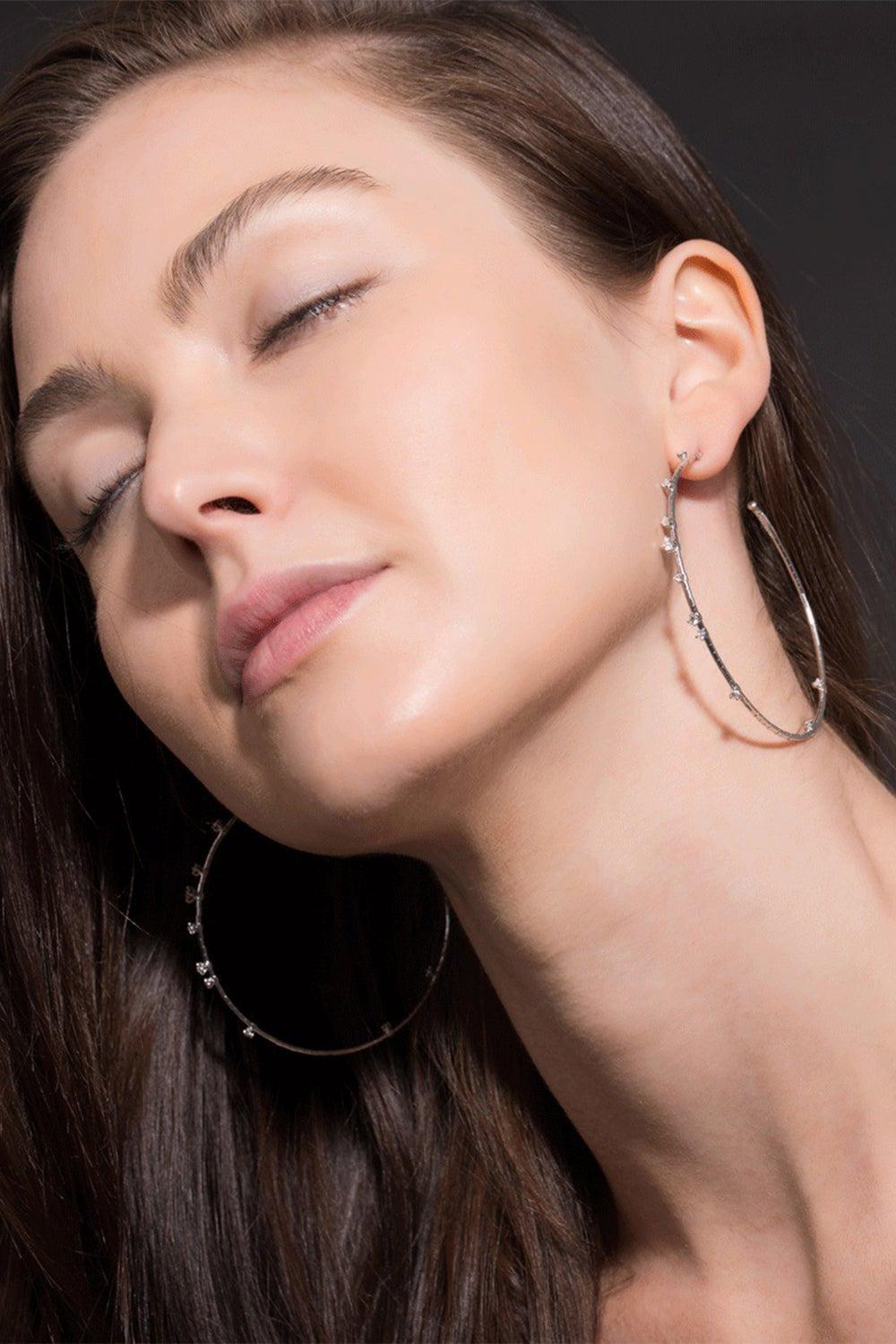 MATTIA CIELO-6cm White Gold Rugiada Diamond Hoop Earrings-WHITE GOLD