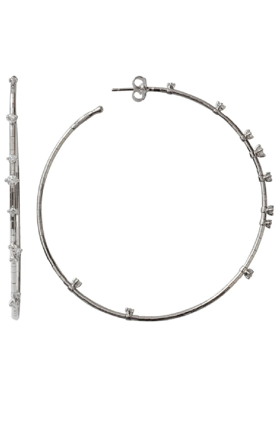 MATTIA CIELO-6cm White Gold Rugiada Diamond Hoop Earrings-WHITE GOLD