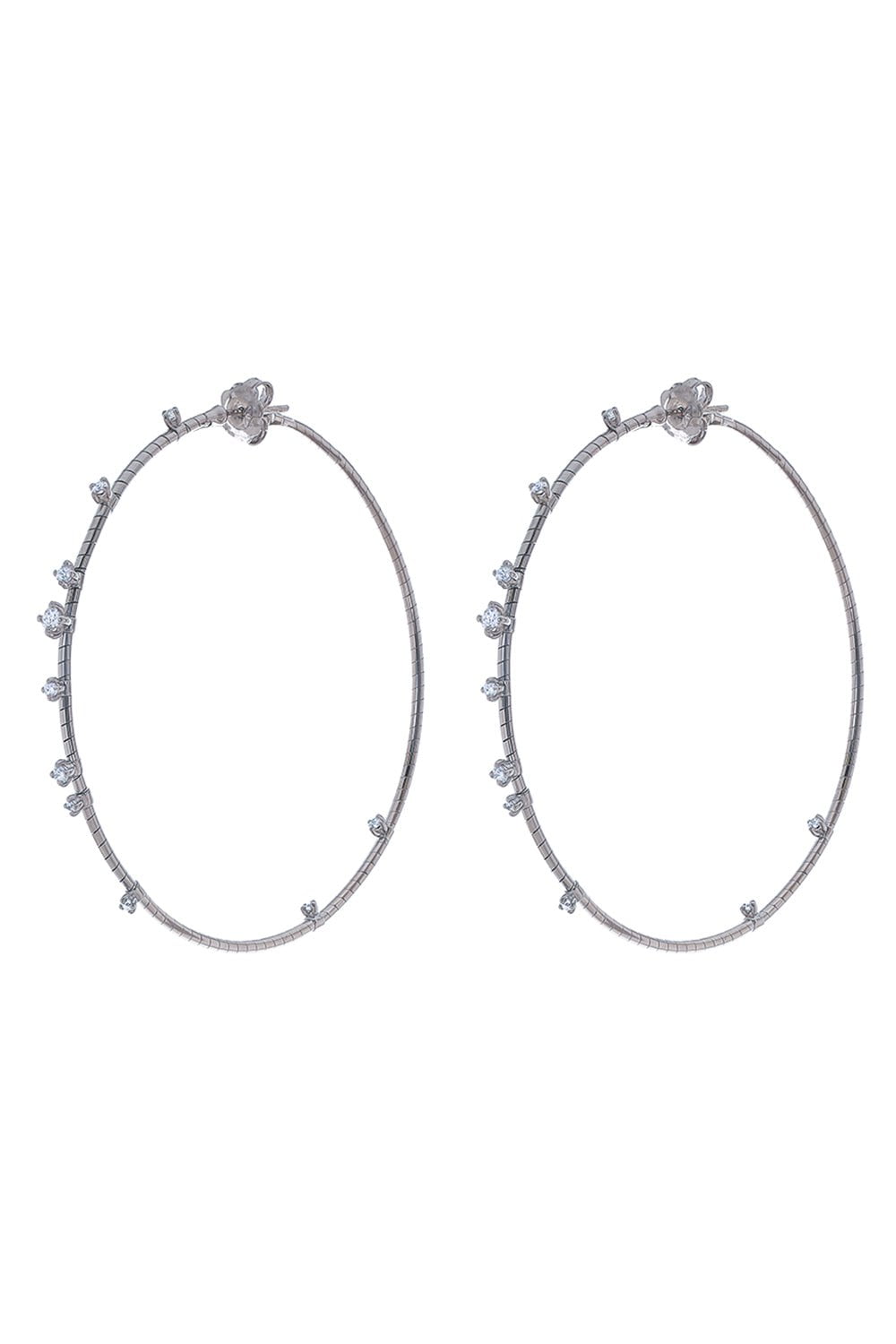 MATTIA CIELO-6cm White Gold Rugiada Diamond Hoop Earrings-WHITE GOLD
