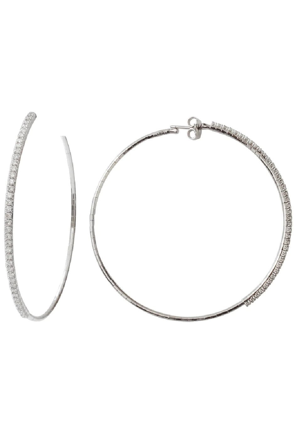 MATTIA CIELO-6cm White Gold Rugiada Diamond Tennis Hoop Earrings-WHITE GOLD