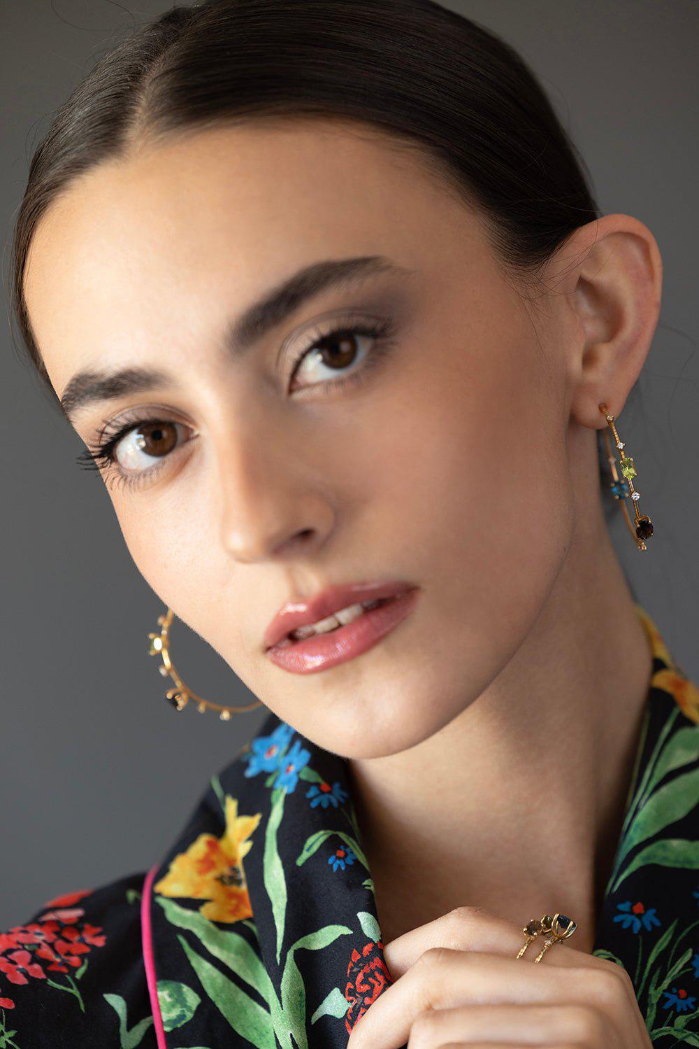 MATTIA CIELO-4cm Rugiada Peridot Topaz Earrings-YELLOW GOLD