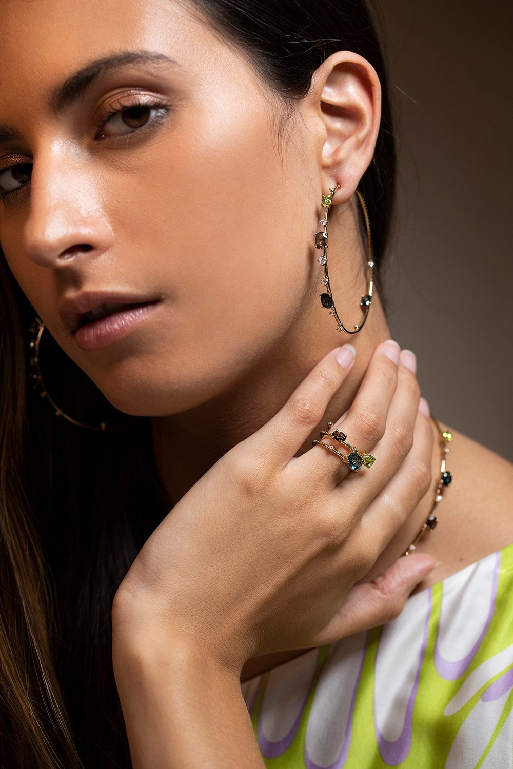 MATTIA CIELO-6cm Peridot Topaz Hoop Earrings-YELLOW GOLD