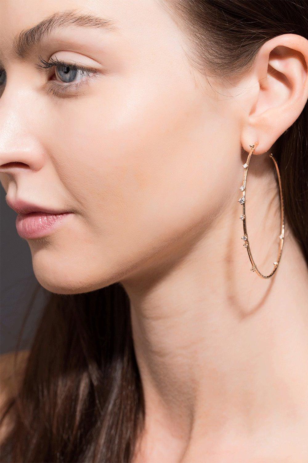 MATTIA CIELO-6cm Yellow Gold Rugiada Diamond Hoop Earrings-YELLOW GOLD