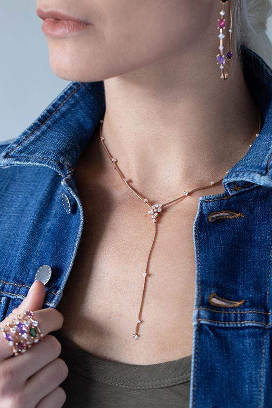 MATTIA CIELO-Diamond Y Drop Necklace-ROSE GOLD