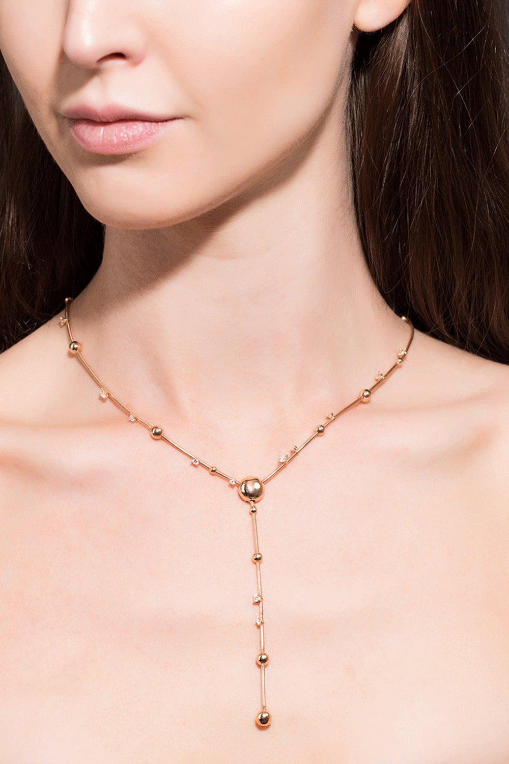 MATTIA CIELO-Rugiada Diamond Pave Lariat Necklace-ROSE GOLD