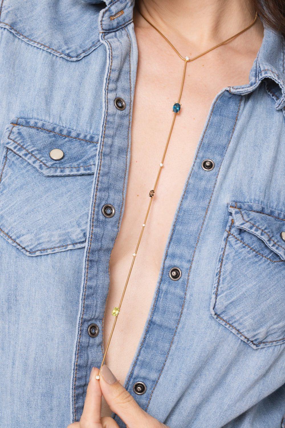 MATTIA CIELO-Rugiada Pietre Lariat Necklace-YELLOW GOLD