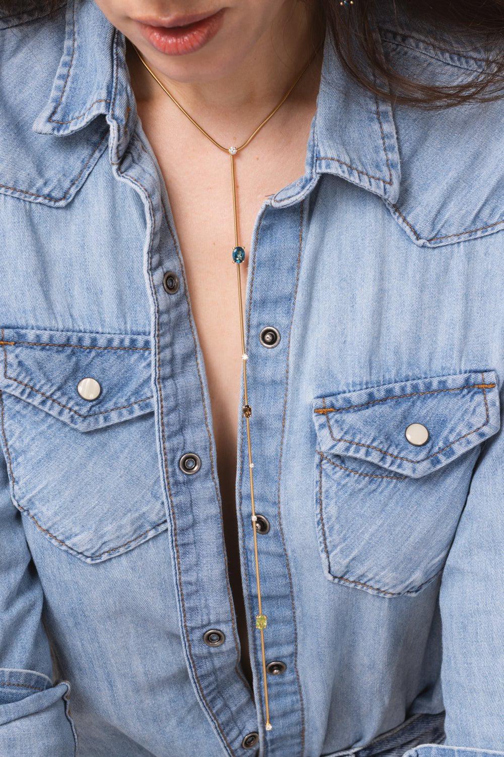 MATTIA CIELO-Rugiada Pietre Lariat Necklace-YELLOW GOLD