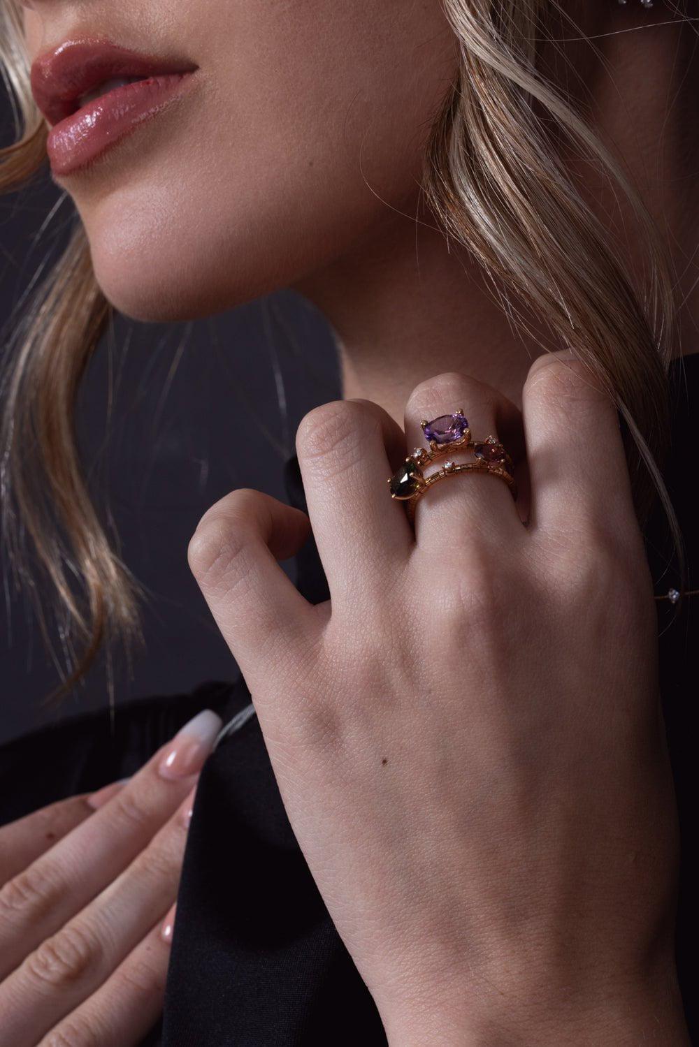 MATTIA CIELO-Rugiada Pietre 2 row ring-ROSE GOLD
