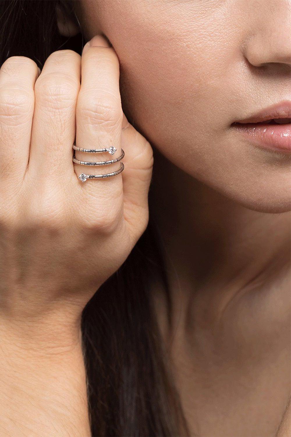 MATTIA CIELO-Rugiada Diamond End Three Wrap Ring-WHITE GOLD