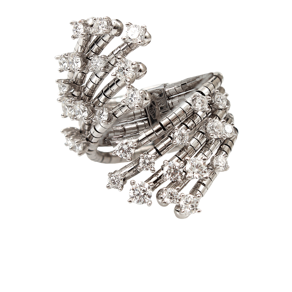 MATTIA CIELO-Rugiada Diamond Cascade Cluster Ring-WHITE GOLD