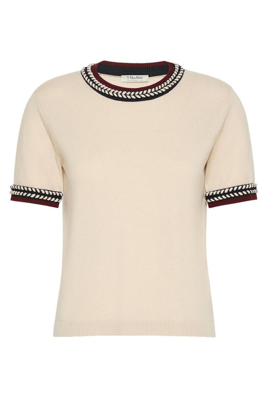 Braided Short Sleeve Sweater-CREAM-XS-CLOTHINGTOPSWEATER-MAX MARA