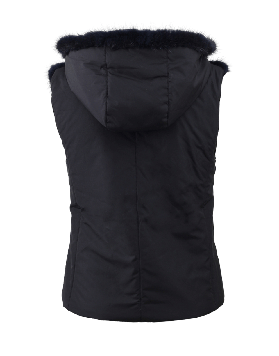 MAX & MOI-Zip Up Mink Hooded Vest-