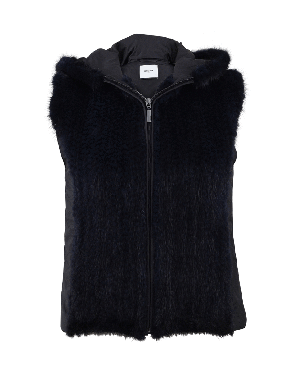 MAX & MOI-Zip Up Mink Hooded Vest-