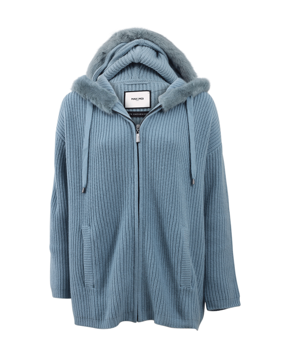 MAX & MOI-Hooded Zip Fur Cardigan-