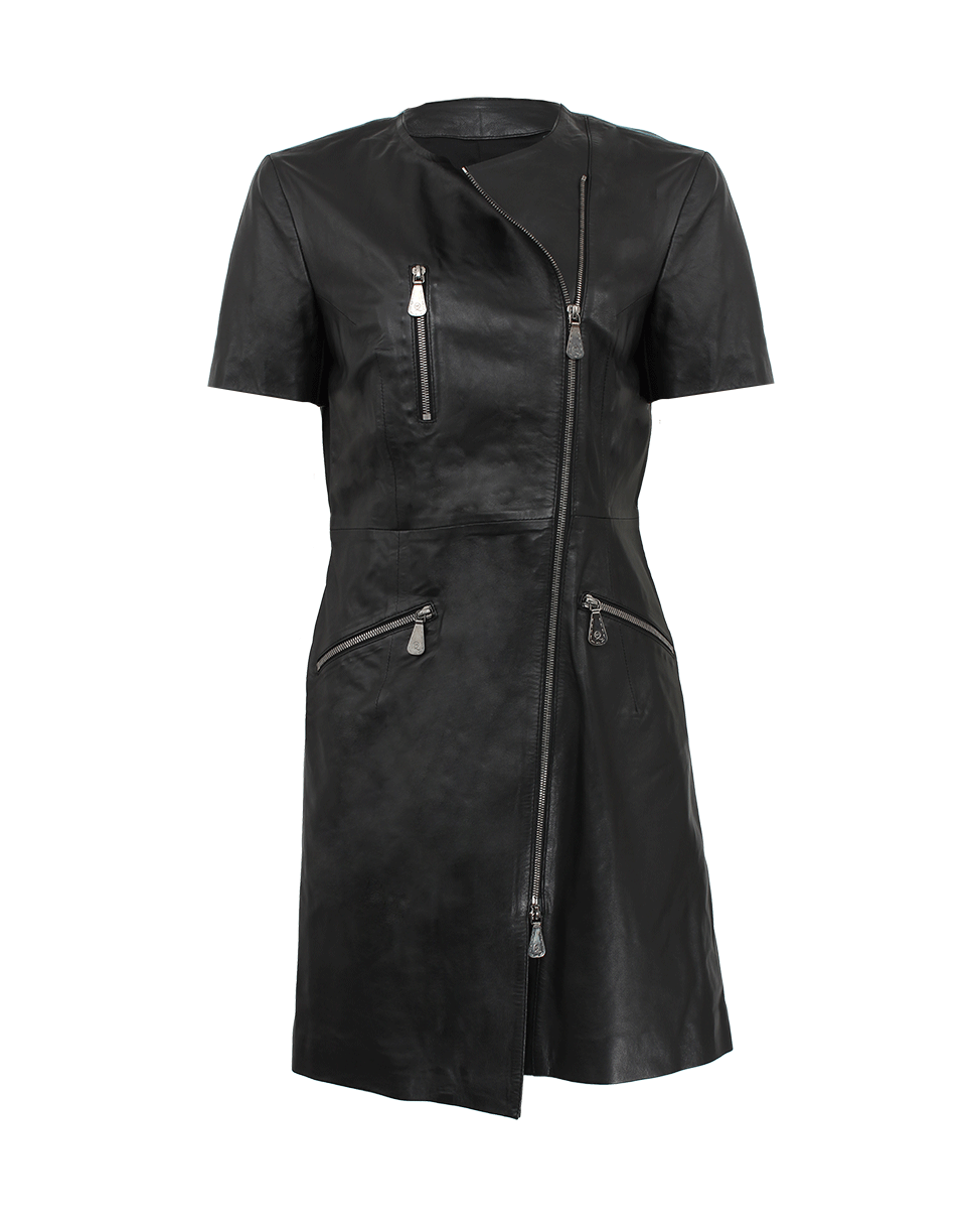 McQ by Alexander McQueen-Tailored Zip Leather Dress-BLACK