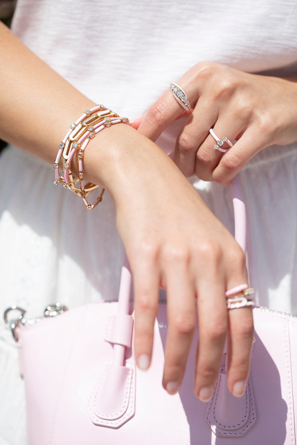 MELISSA KAYE-Pastel Pink Enamel Zea Cuff-ROSE GOLD