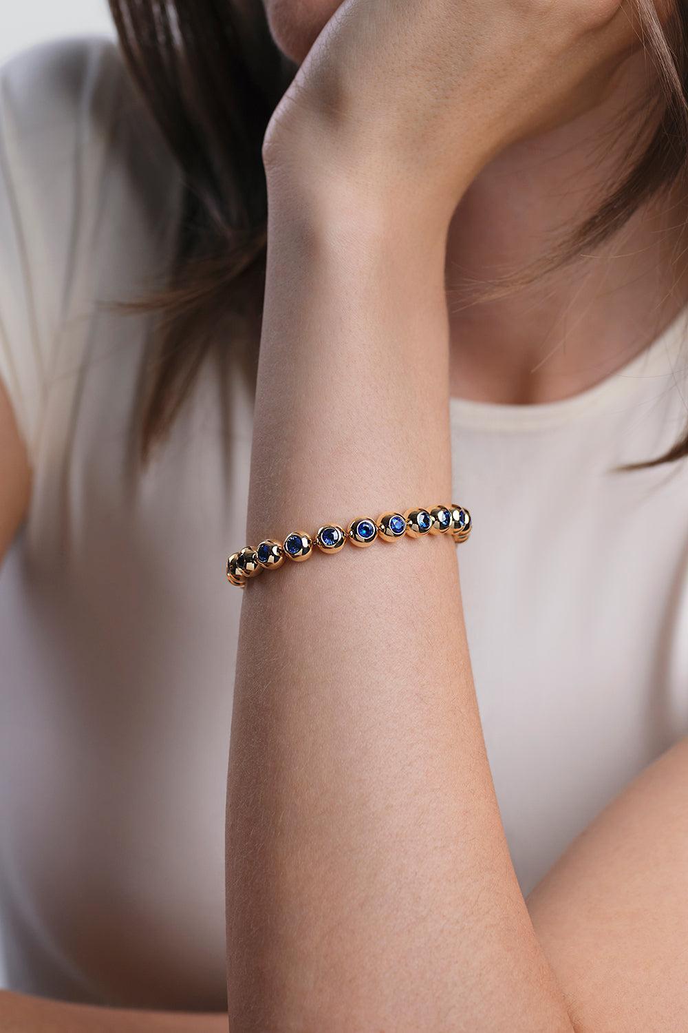 Diamond Stella Triplet Station Bracelet-YELLOW GOLD-LARGE-JEWELRYFINE JEWELBRACELET O-MELISSA KAYE