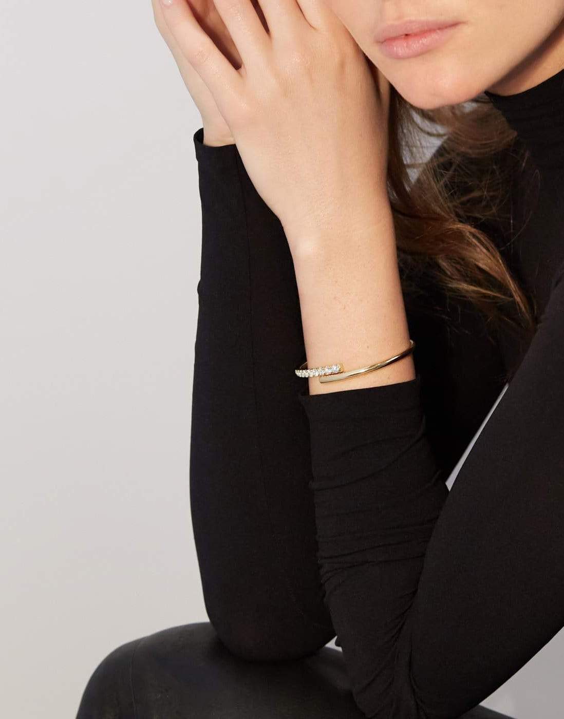 MELISSA KAYE-Partial Diamond Lola Cuff-YELLOW GOLD
