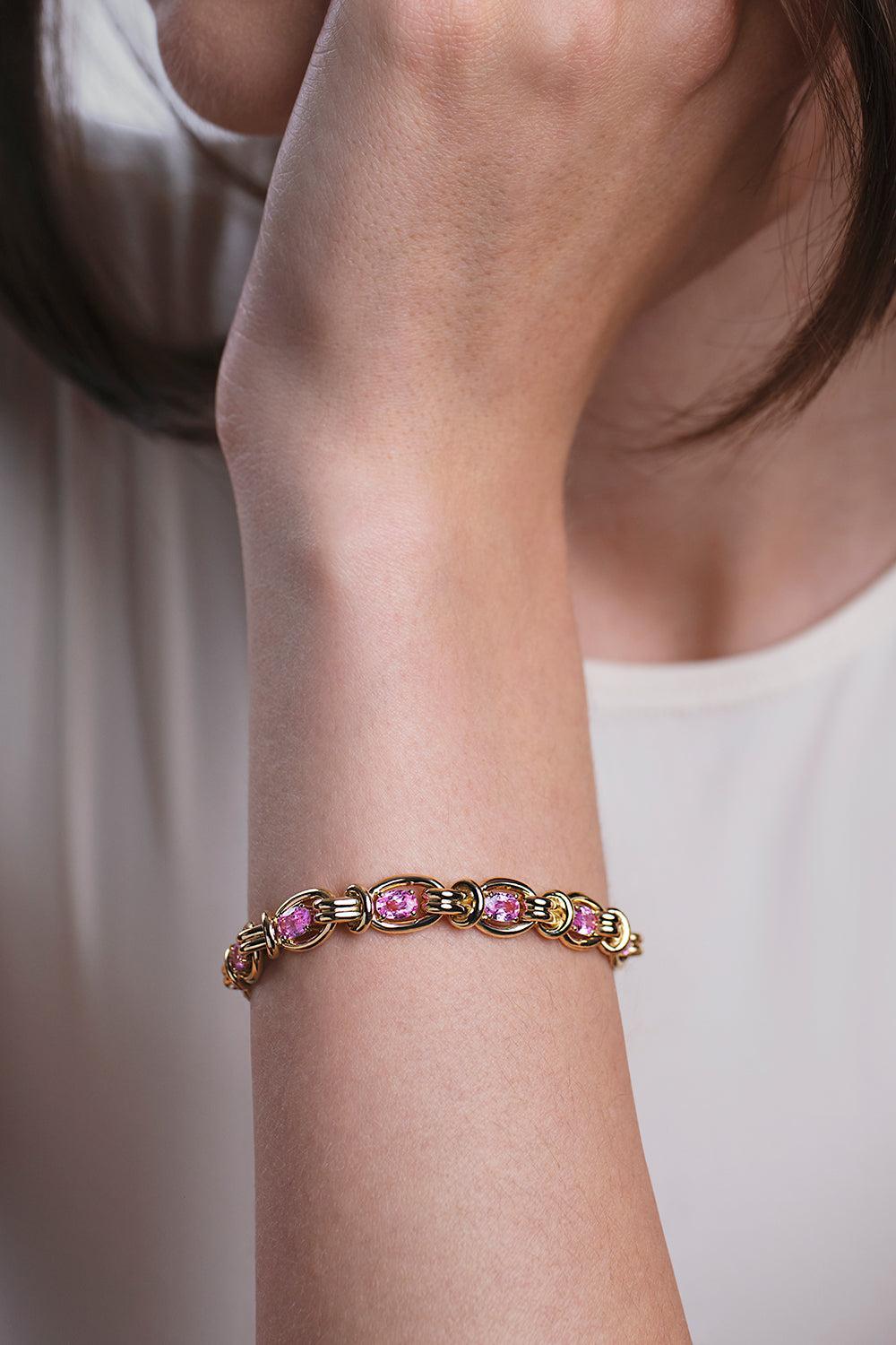  Pink Sapphire Rocky Bracelet-YELLOW GOLD-JEWELRYFINE JEWELBRACELET O-MELISSA KAYE 
