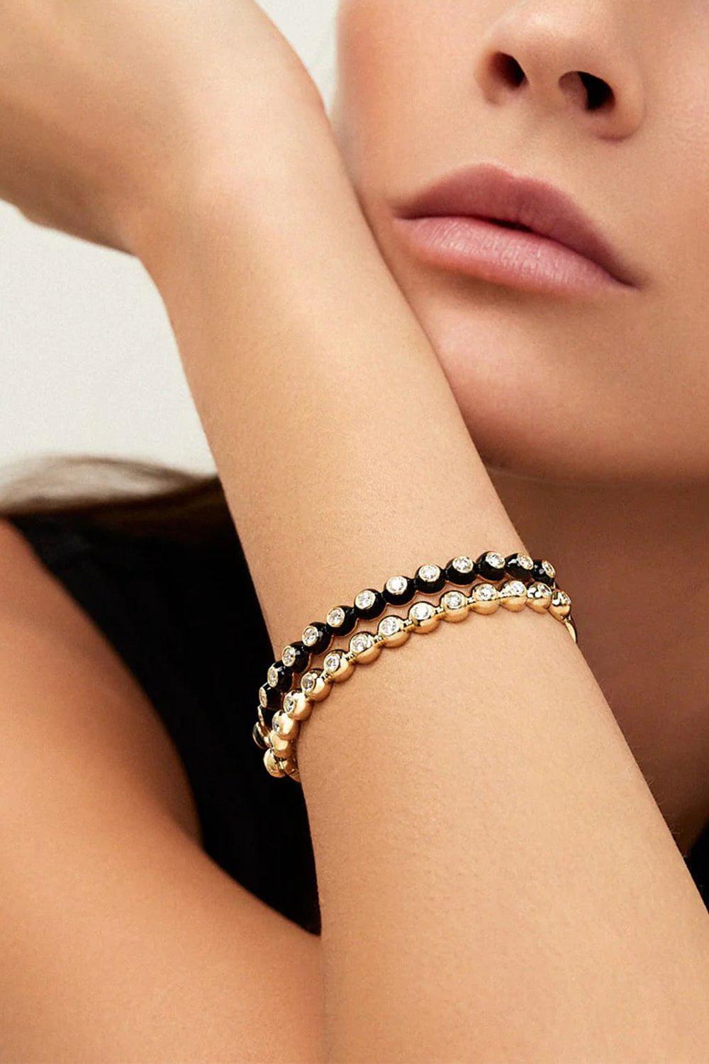 MELISSA KAYE-White Audrey Hinged Bangle Bracelet-YELLOW GOLD