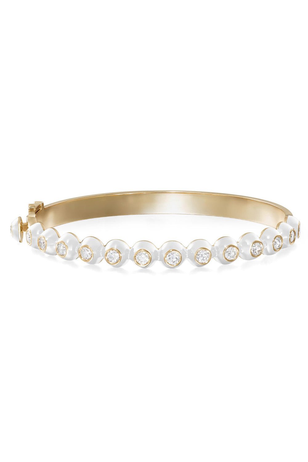 MELISSA KAYE-White Audrey Hinged Bangle Bracelet-YELLOW GOLD