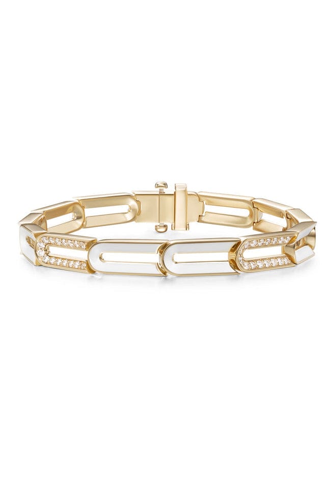 MELISSA KAYE-White Enamel Kira Bracelet-YELLOW GOLD