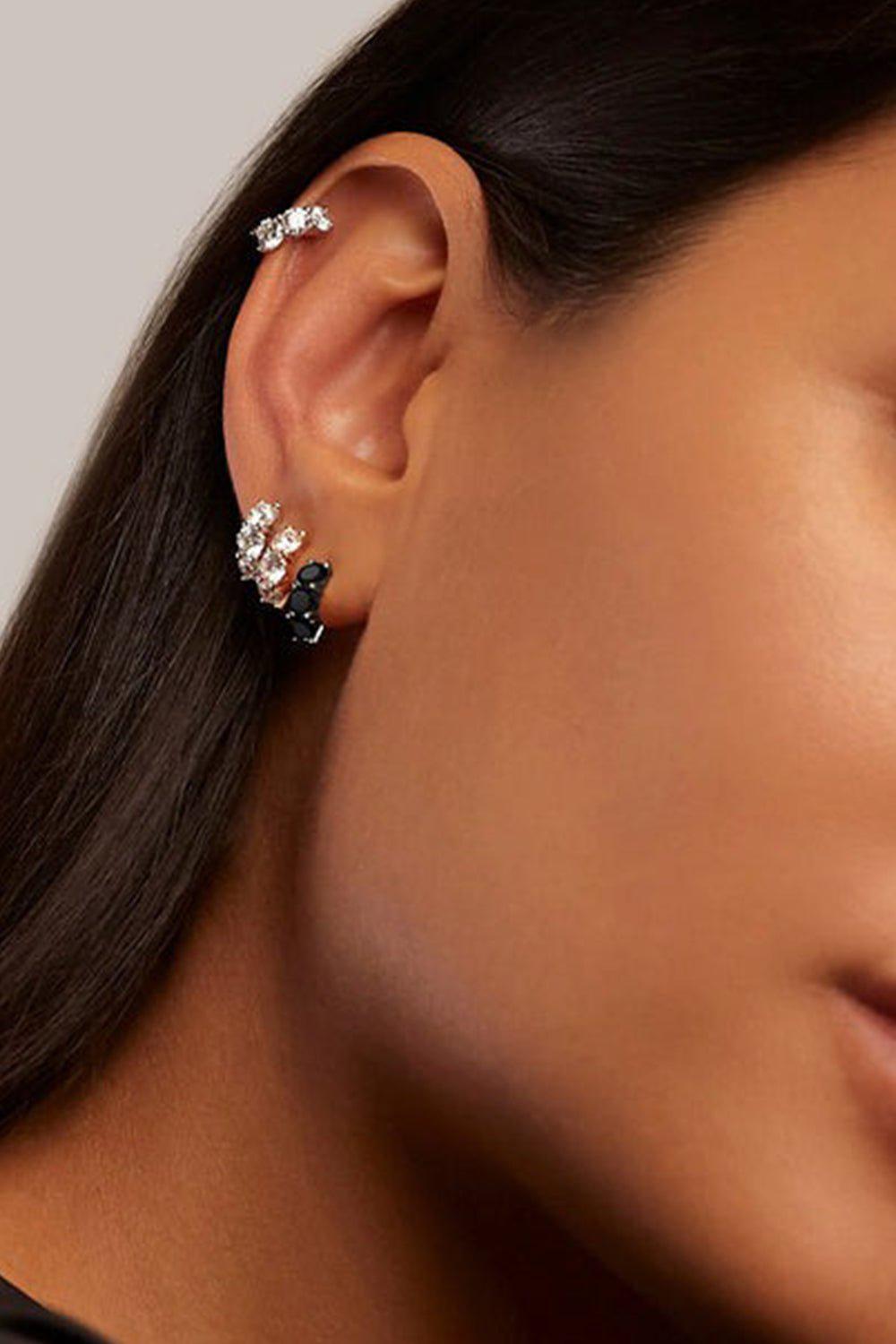 MELISSA KAYE-Black Diamond Sadie Huggie Hoop Earrings-BLACK GOLD