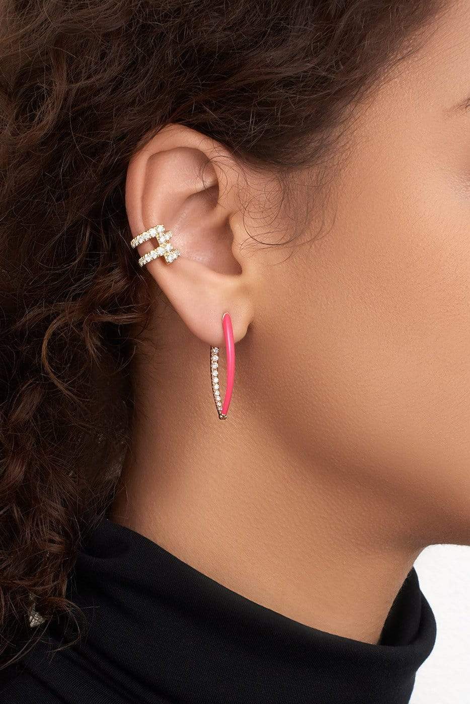 MELISSA KAYE-Medium Neon Pink Cristina Earrings-ROSE GOLD