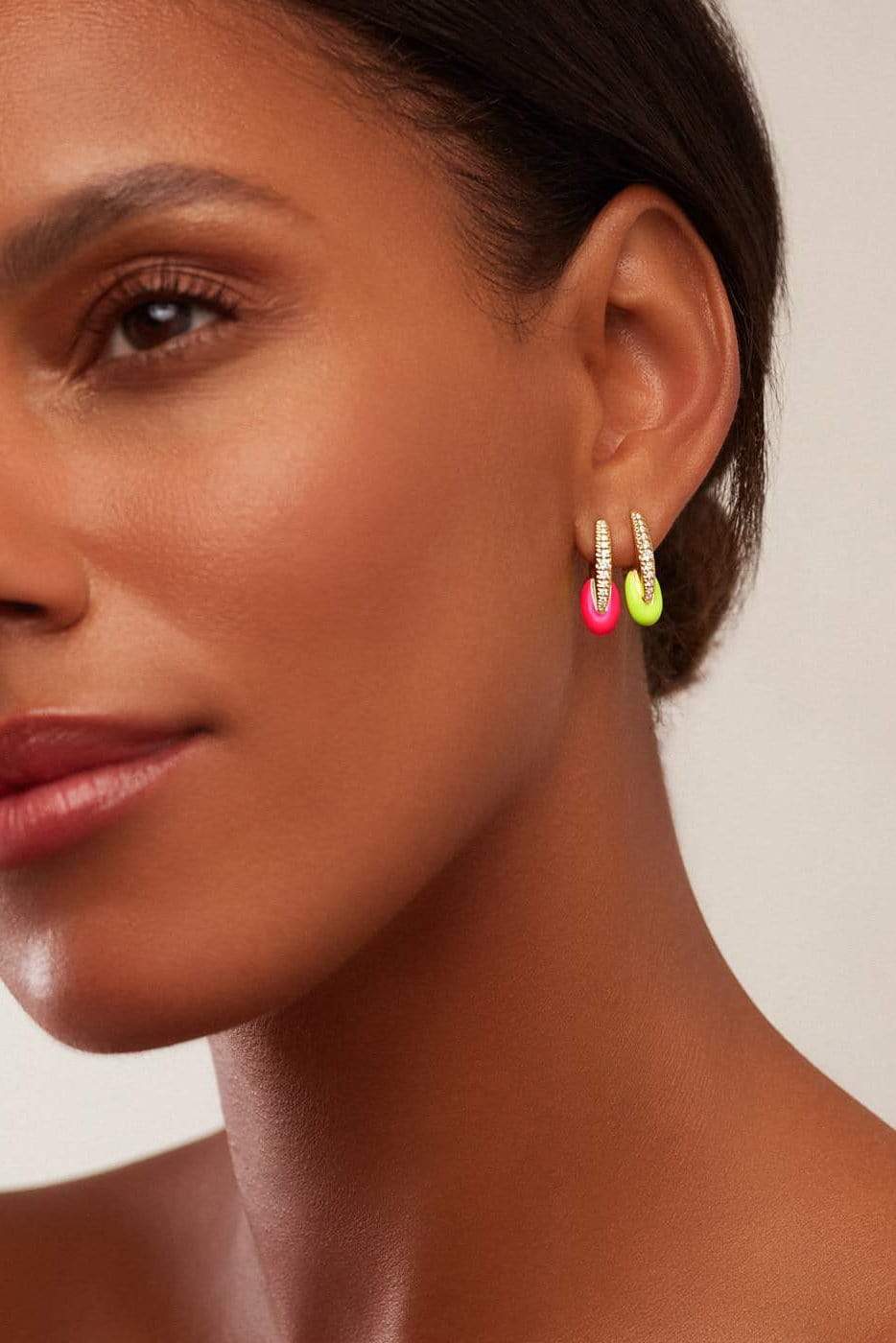 MELISSA KAYE-Neon Pink Ada Huggie Hoop Earrings - Rose Gold-ROSE GOLD