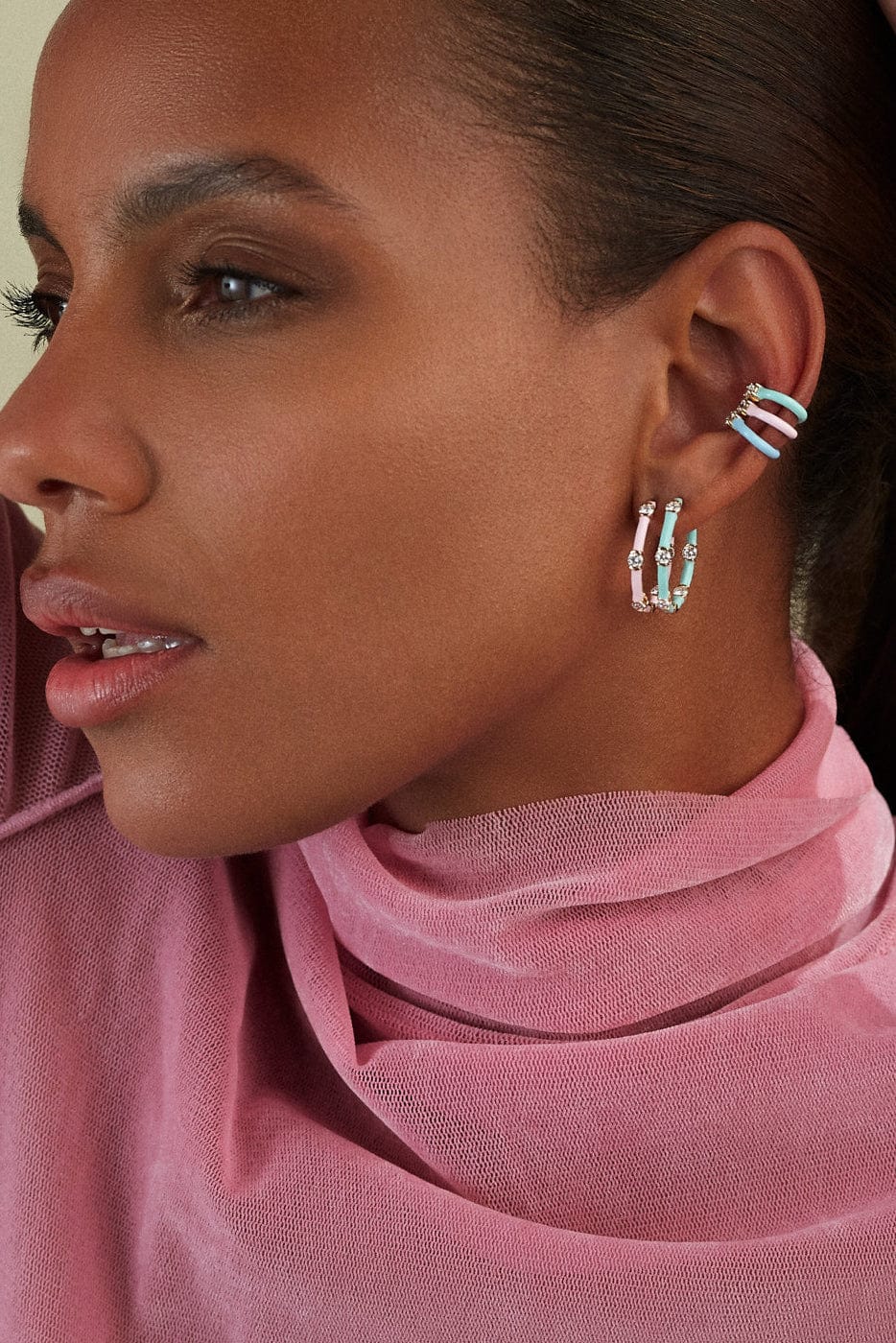 MELISSA KAYE-Pastel Pink Zea Hoop Earrings-ROSE GOLD