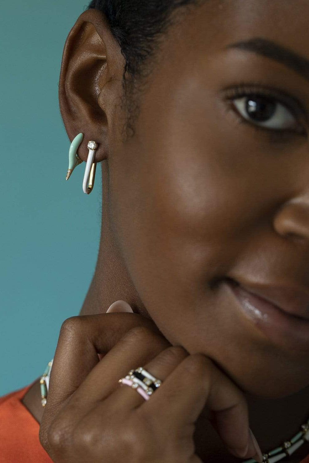 MELISSA KAYE-Aria U White Enamel Earrings-YELLOW GOLD