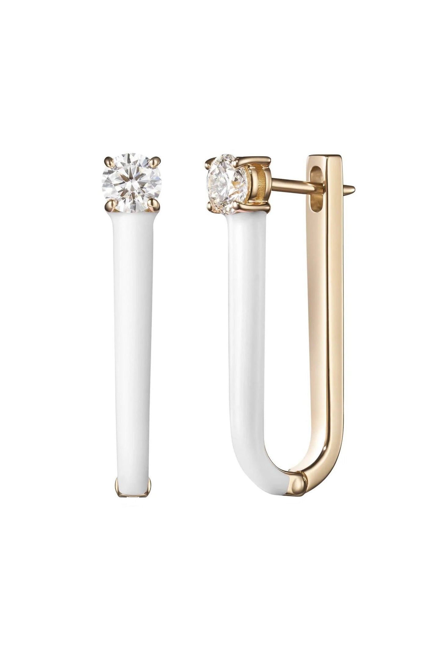 MELISSA KAYE-Aria U White Enamel Earrings-YELLOW GOLD