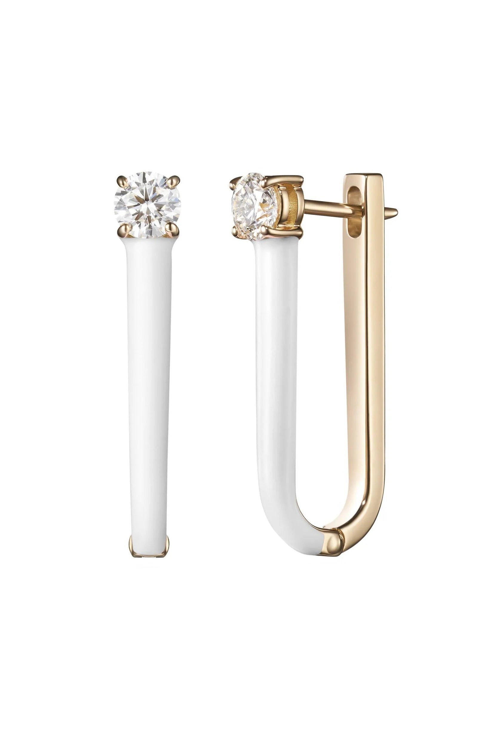 MELISSA KAYE-Aria U White Enamel Earrings-YELLOW GOLD