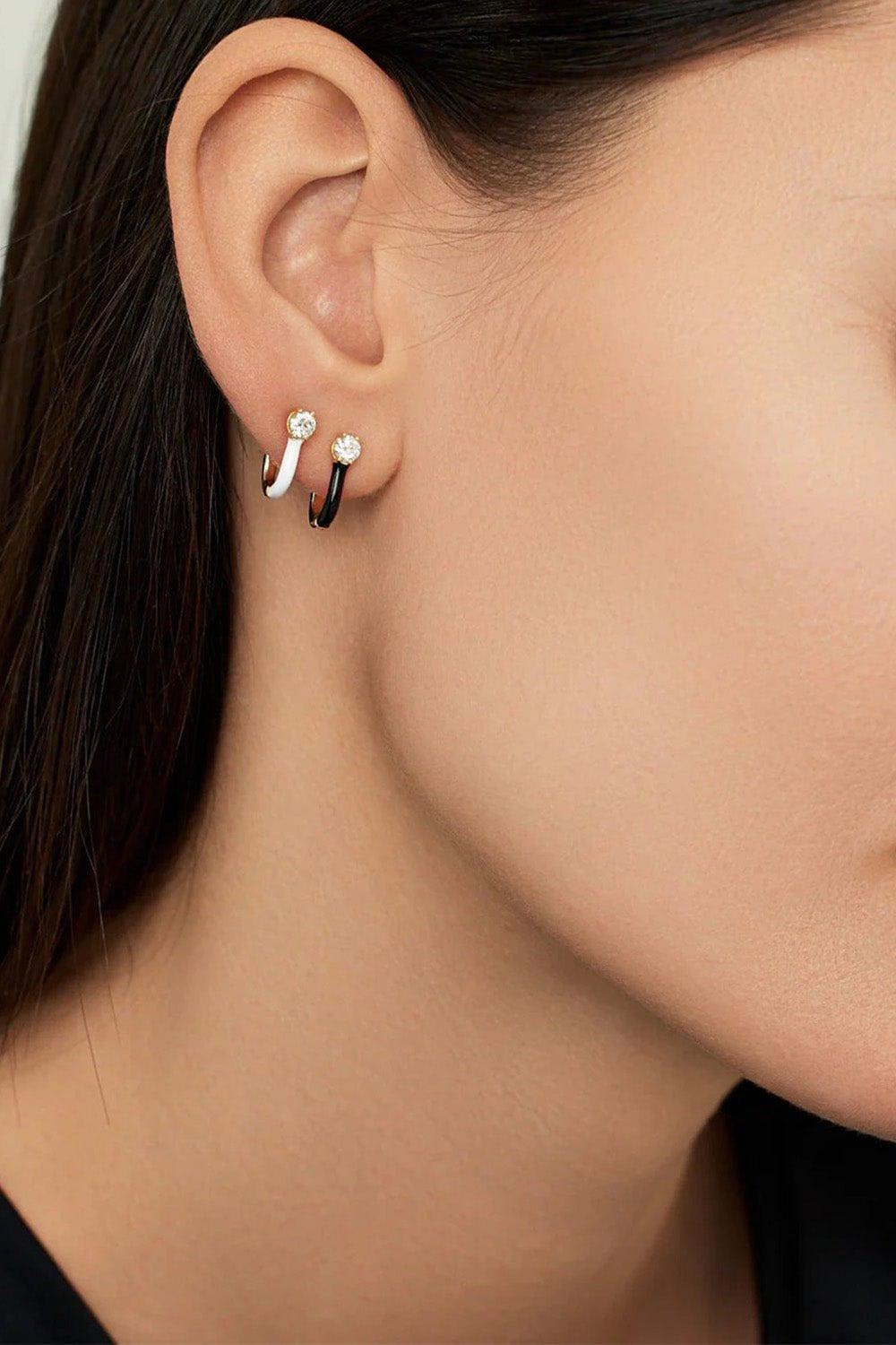 MELISSA KAYE-Black Aria U Huggie Hoop Earrings-YELLOW GOLD