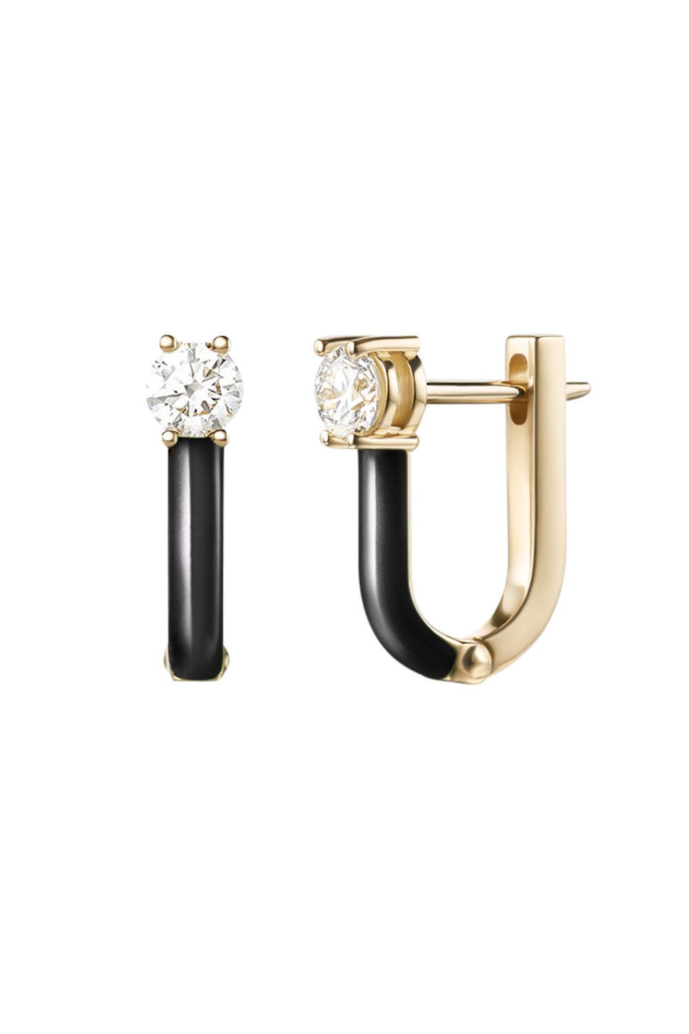 MELISSA KAYE-Black Aria U Huggie Hoop Earrings-YELLOW GOLD