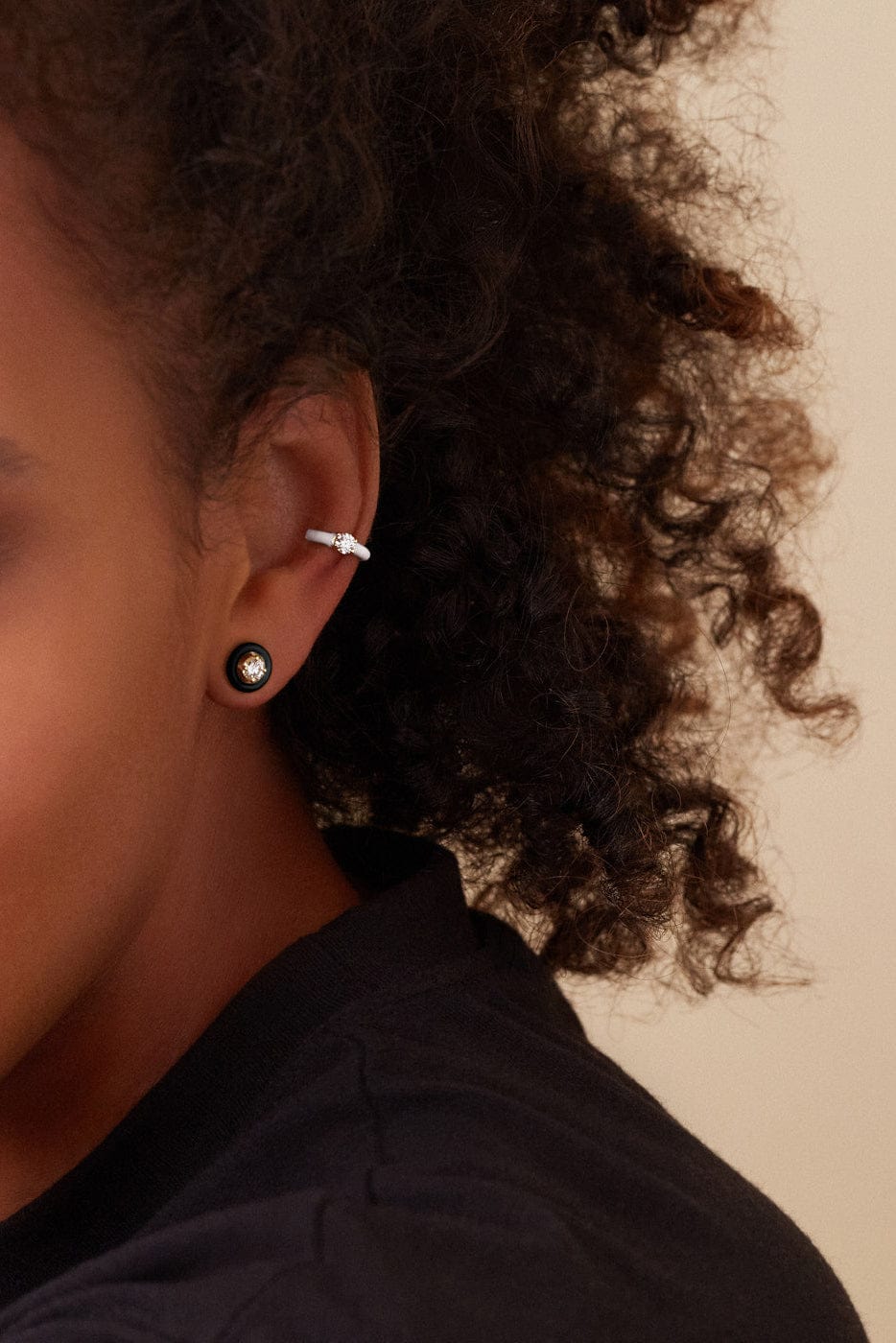 MELISSA KAYE-Black Enamel Sylvie Stud-YELLOW GOLD