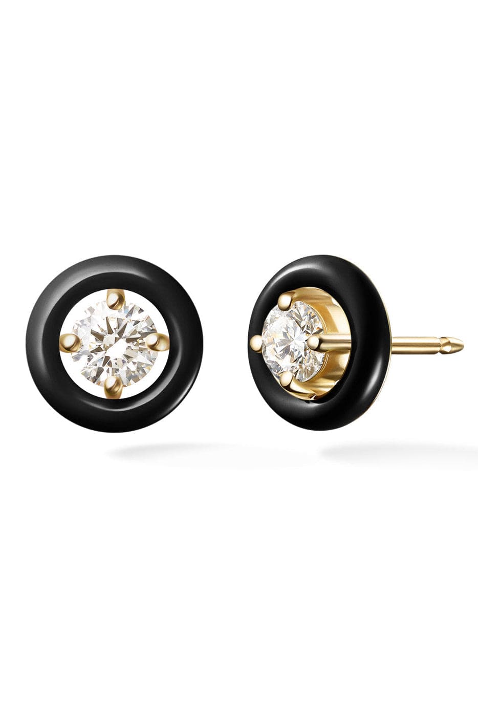 MELISSA KAYE-Black Enamel Sylvie Stud-YELLOW GOLD