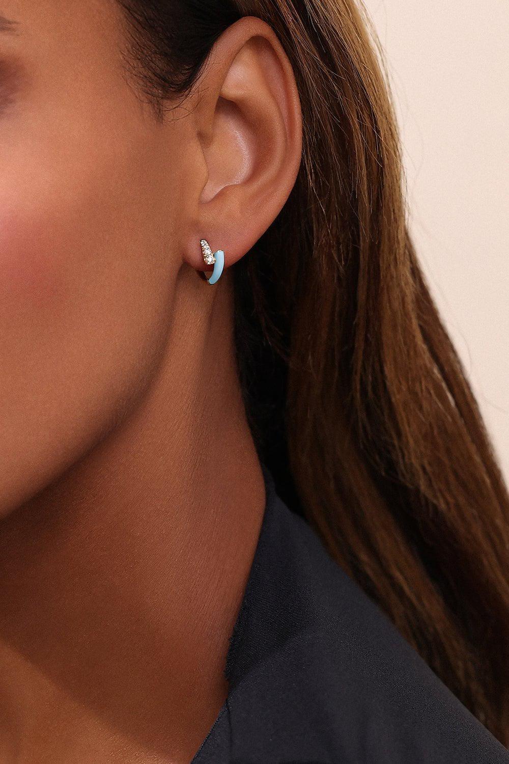 MELISSA KAYE-Pastel Blue Lola Huggie Hoop Earrings-YELLOW GOLD