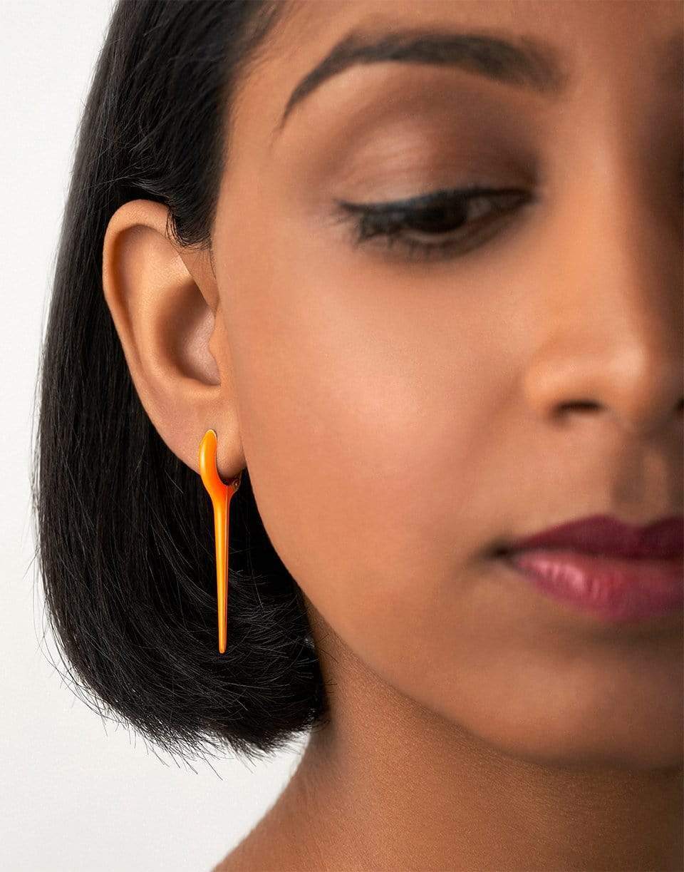 MELISSA KAYE-Lola Orange Enamel Medium Needle Earrings-YELLOW GOLD